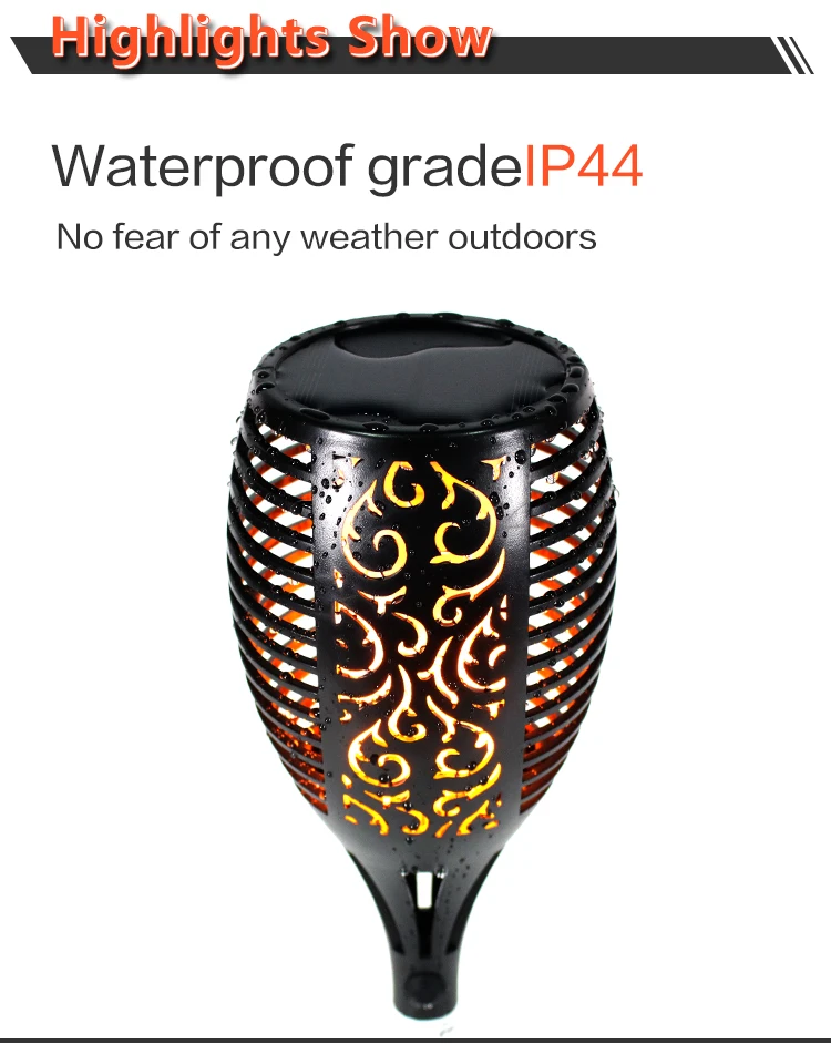 Landsign 96 LED Solar Flame Light Waterproof Outdoor Garden Torch with IP65 Rating Wireless DC Power from Solar Panel Battery