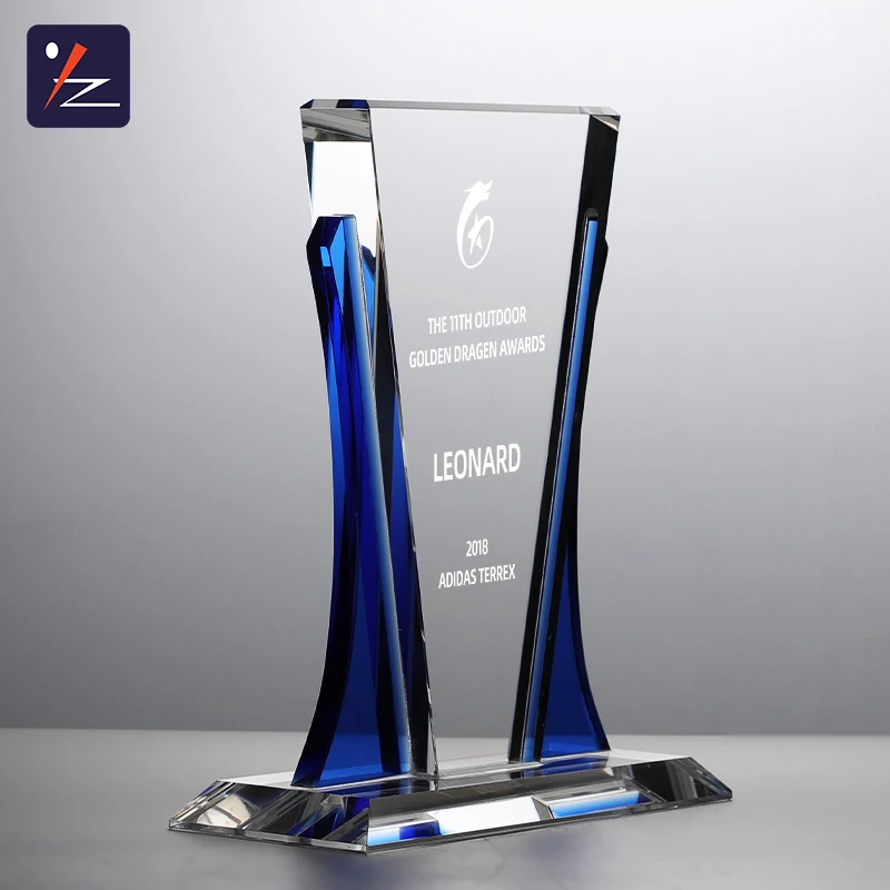 K 9 crystal Blue and white crystal award trophy  engraving plaque for souvenir gift