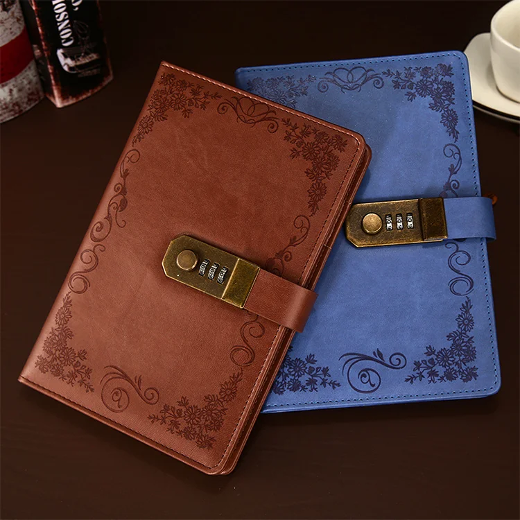 custom logo Libretas Diary PU Leather Cover Planner School Notebook with Code Password Lock