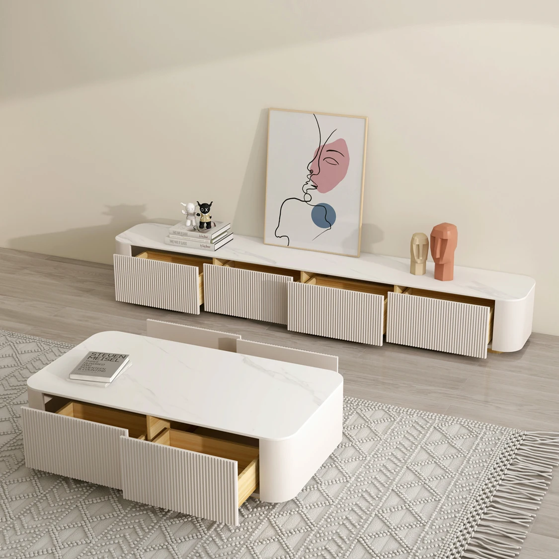 Wood Top With Marble Texture Minimalist Office Home Living Room Sofa Furniture Luxury Coffee Table Leisure Table Tea Table