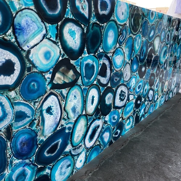 Blue Translucent Natural Onyx Agate Stone  for  Table Agate slab