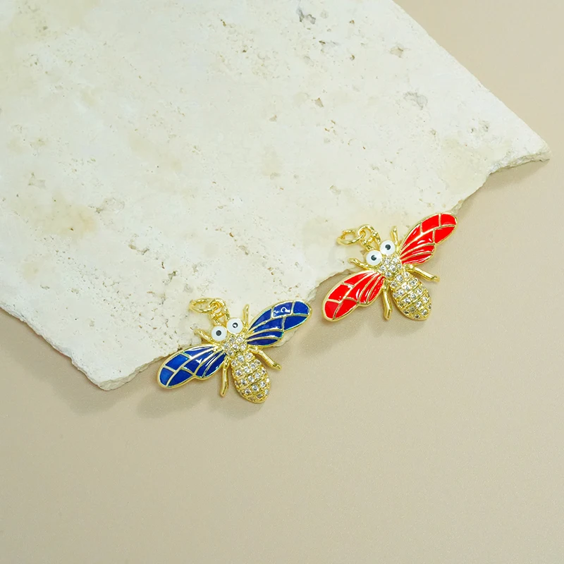 Lovely Cute Brass Drop Oil Micro Insert Cz  Colorful Enamel Charm Animal Bee Pendant For Diy Necklace Jewelry Making Findings
