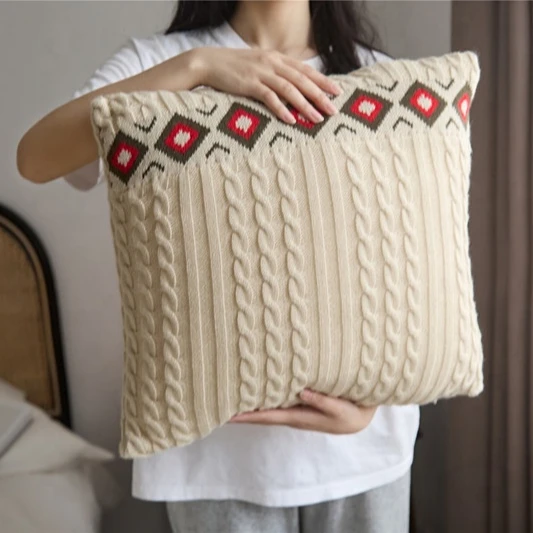 WD Decorative Moroccan Acrylic Knitted Throw Pillow Case for Home Decor Cushion Cover
