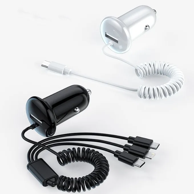 New designs Mobile Phone car charger with cables, OEM custom 3in1 fast charging 15W chargre for car