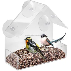 Custom Acrylic House Shaped Window Wild Bird Feeder with Suction Cups