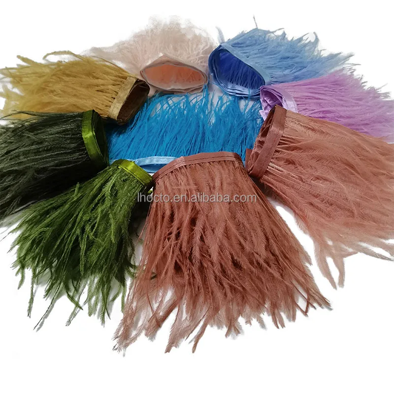 Wholesale Price Ribbon Sewing Feathers Strung Fringe Trimming Lace 8-10CM Fabric Ostrich Feather Trim