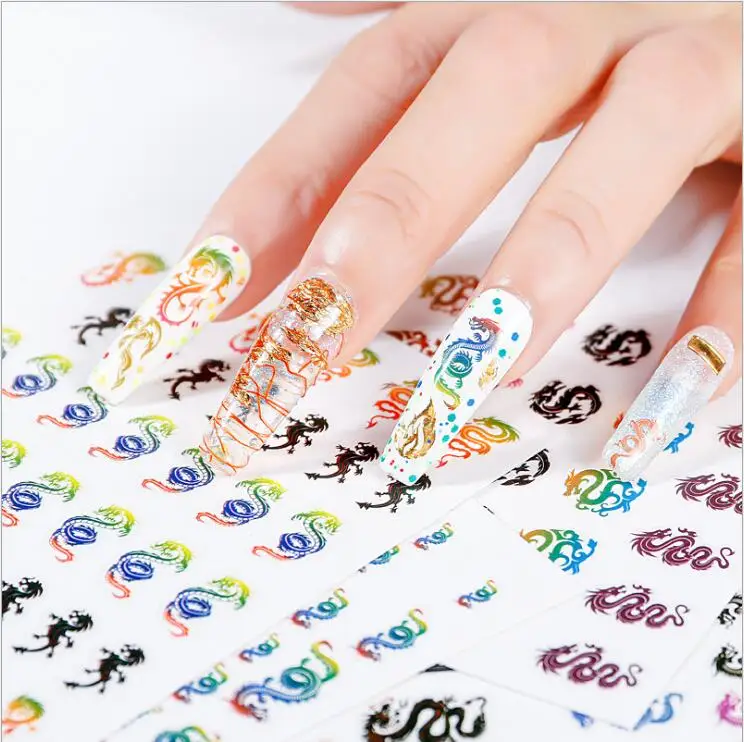 2020 newest hot! ! new Colorful 3D nail sticker Chinese Dragon series 10 colors nail stickers