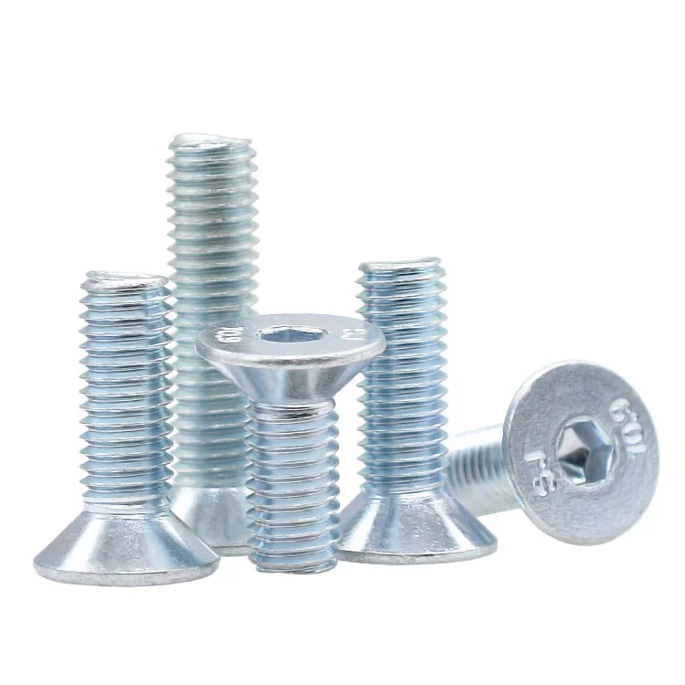 Handan Fastener Manufacturer Direct Galvanized White Blue Zinc Plated DIN7991 CSK Flat Head Hex Socket Bolt Screw