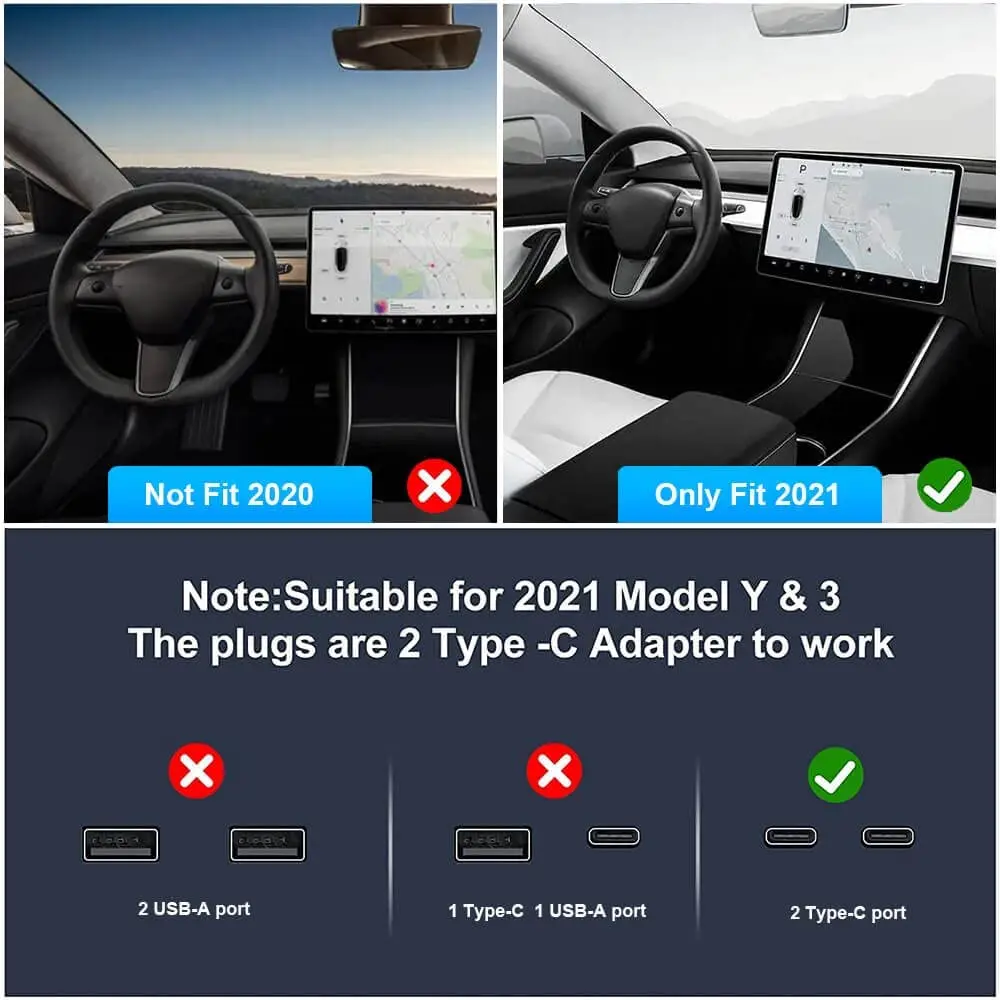 Model Y  2022 with 2 USB Port and 2 Type-C Port with Data Transmission  and Fast Charger Port Compatible USB-C Hub for Tesla
