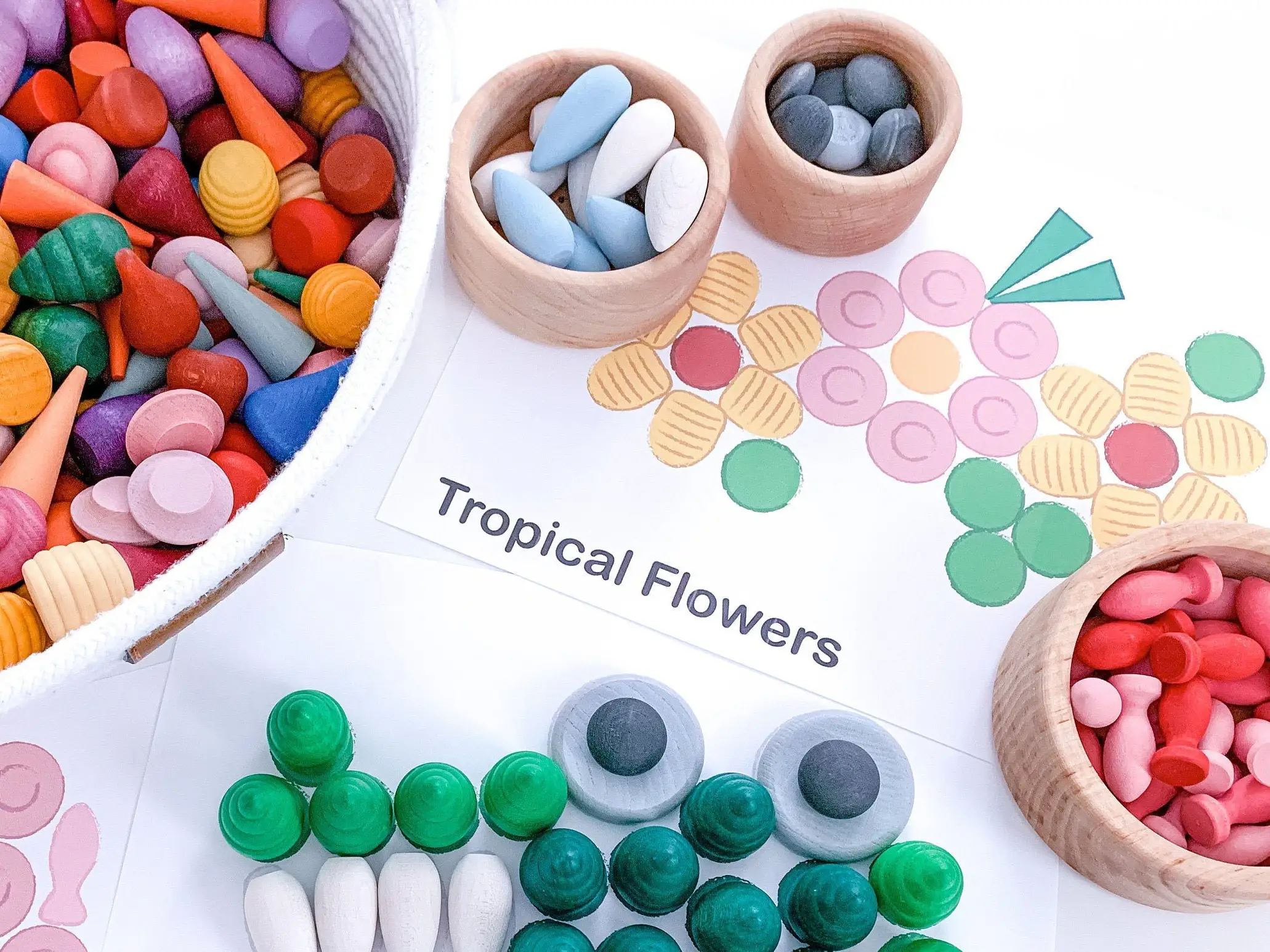 324/162 Pcs Grapat Mandala Waldorf Montessori Wooden Loose Parts Full Kit Toy Set With Tray And Cards