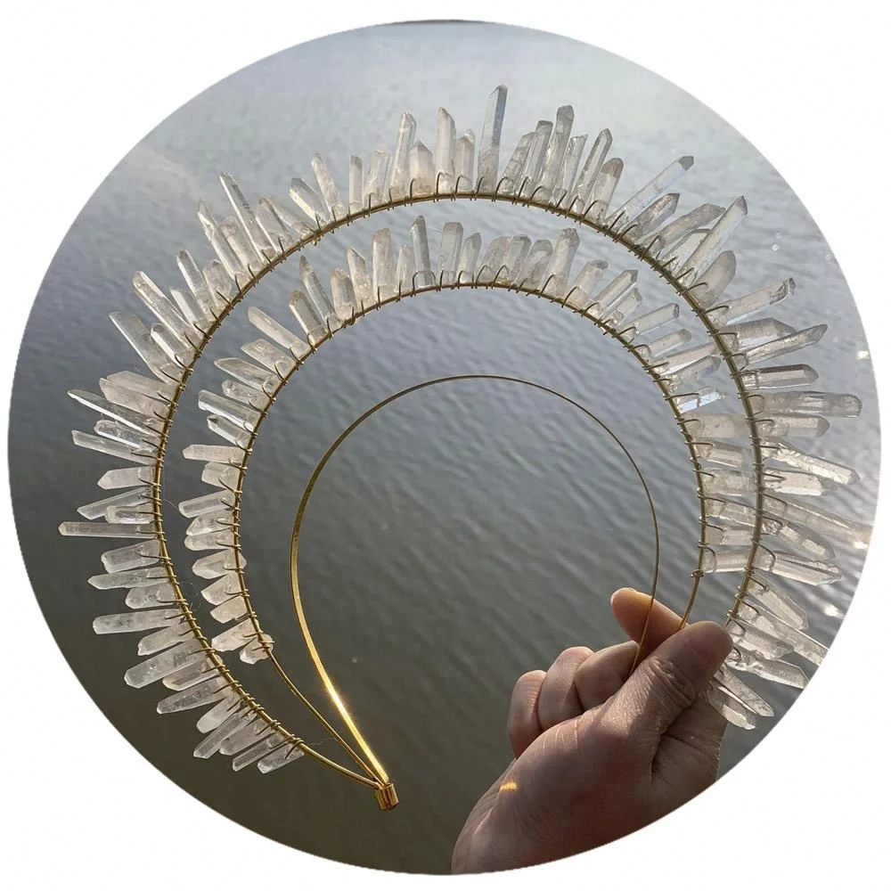 The Illusion Holy Goddess Halo Crown [Raw Clear Crystal Quartz Crown], Goddess, Burlesque Headpiece, Boho Bride, Bridal, Photosh