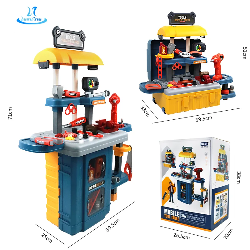 46pcs 3 In 1 Trolley Case Mobile Tool Table Play Set House Tools Service Jugetes Kid Chainsaw Toy For 9 Years Old Boy Toy