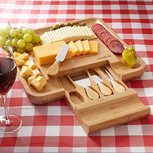 Cheese Board Bamboo Cheese Board Bamboo Cheese Board set Cutlery Set with Slide Out Drawer