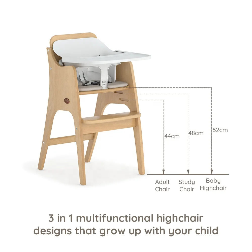 Only B2B Boori EN14988 Modern 3 In 1 Multifunctional Wooden Baby High Chair For Baby Feeding
