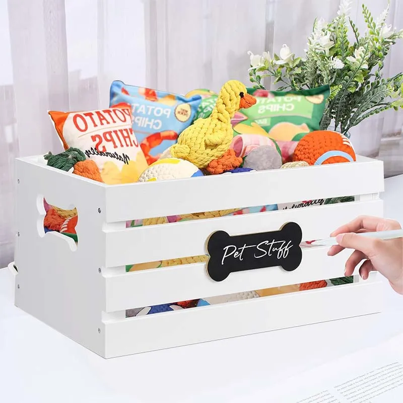 pet furniture Dog Toy crate Box Baskets Wood Dog Toy Storage bin Cat and Puppy Toy Organizer for Leash Food Accessories Treat