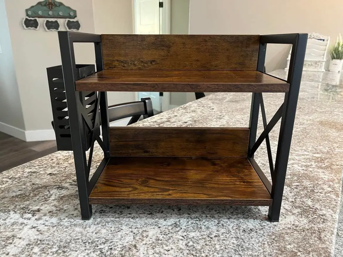 2 Tier Coffee Condiment Bar Accessories Organizer Station, Wooden Kitchen Countertop Storage Spice Rack Shelf