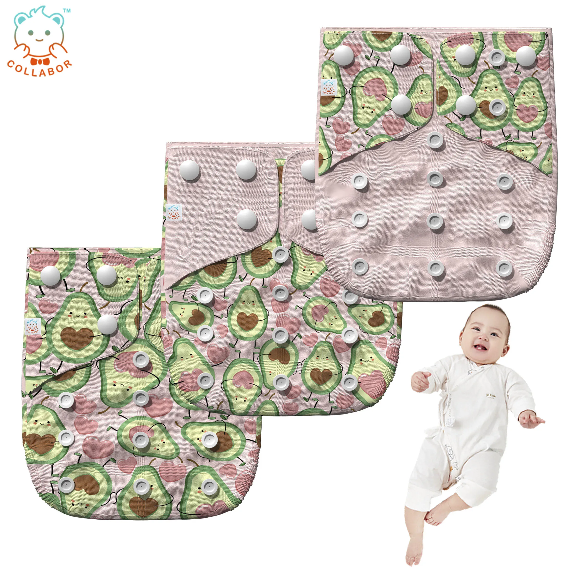 COLLABOR 15Colors AIO Reusable Organic Cotton Baby Cloth Diaper Nappy Custom Eco-friendly Baby Cloth Diapers One Size Adjustable