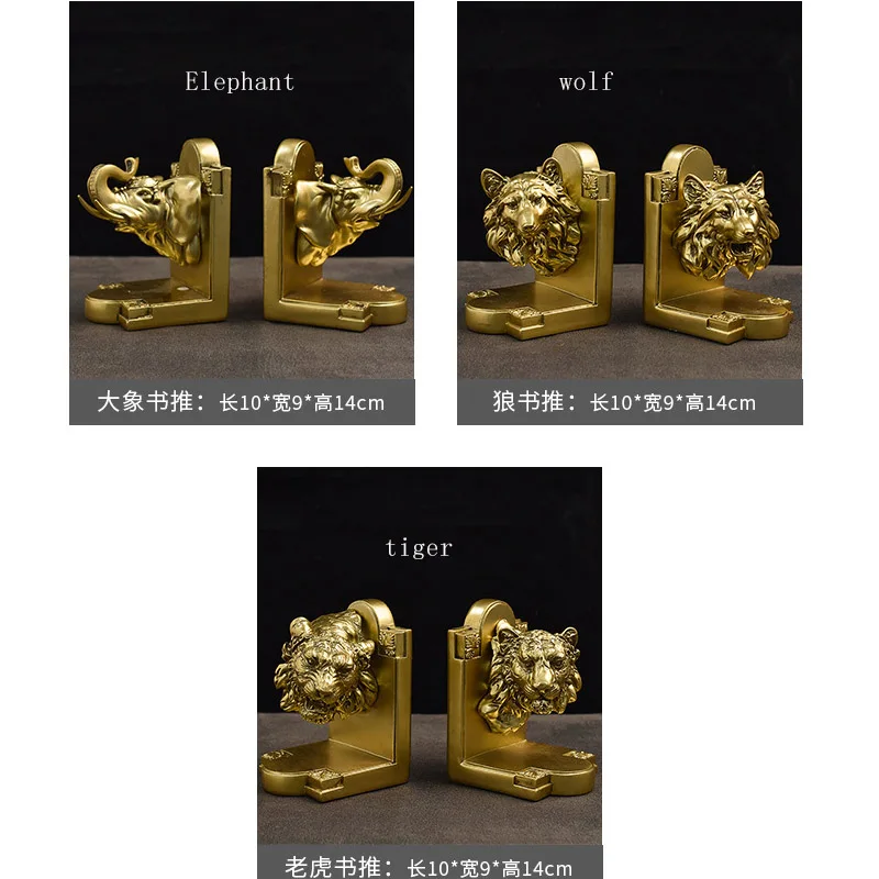 Resin Book Ends for book Shelves animal tiger wolf elephant deer elk head shape Bookends Decorative Rustic globe Bookshelf Decor