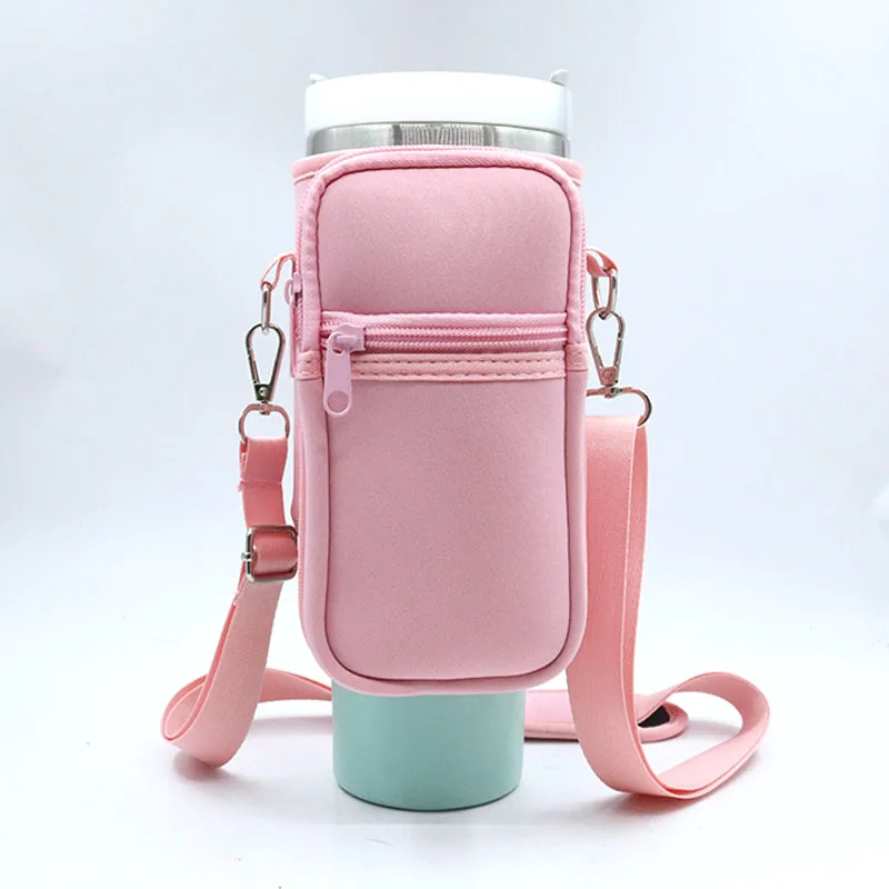 Factory Custom Logo New Design Neoprene Water Bottle Bags With Keys Chain 40oz Car Cup Holder With Pockets