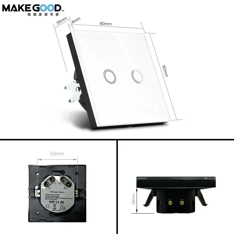 Makegood EU standard LED dimmer switch dimmer remote switch white color touch dimmer switch for led lights
