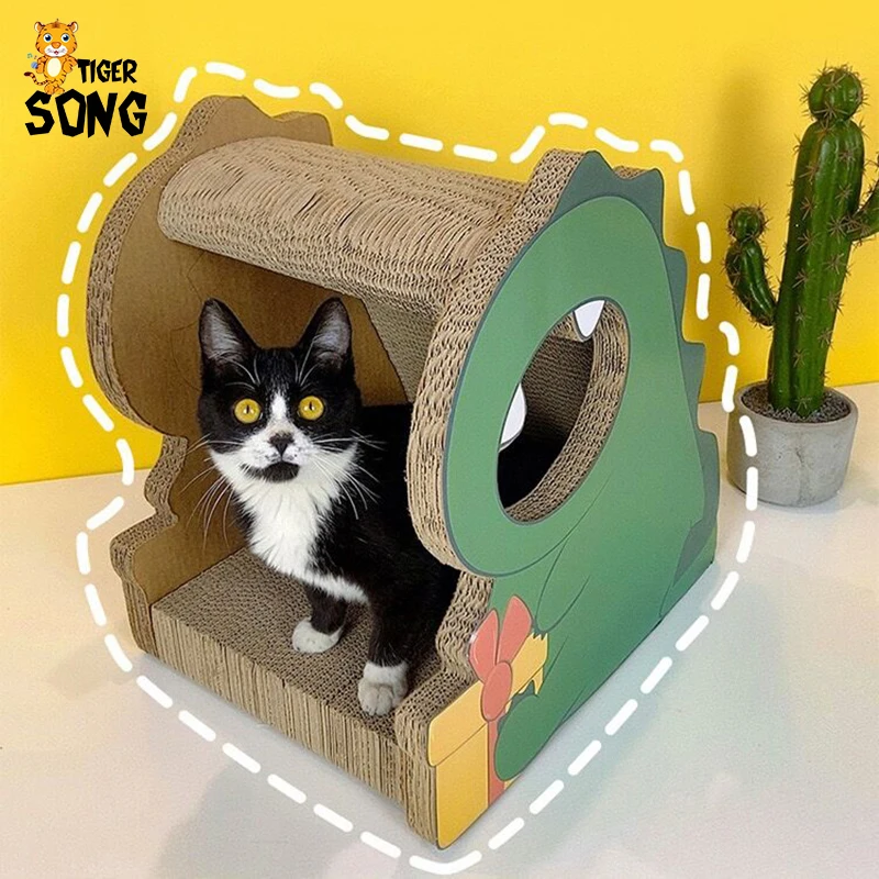 Recycled Material and Glue Cat Cardboard Cat Scratcher Cute Corrugated Cartoon Cat Scratcher