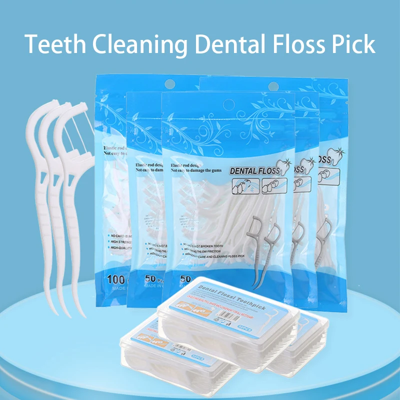 high quality low price teeth cleaner 100pcs per bag portable dental floss plastic toothpick with long handle