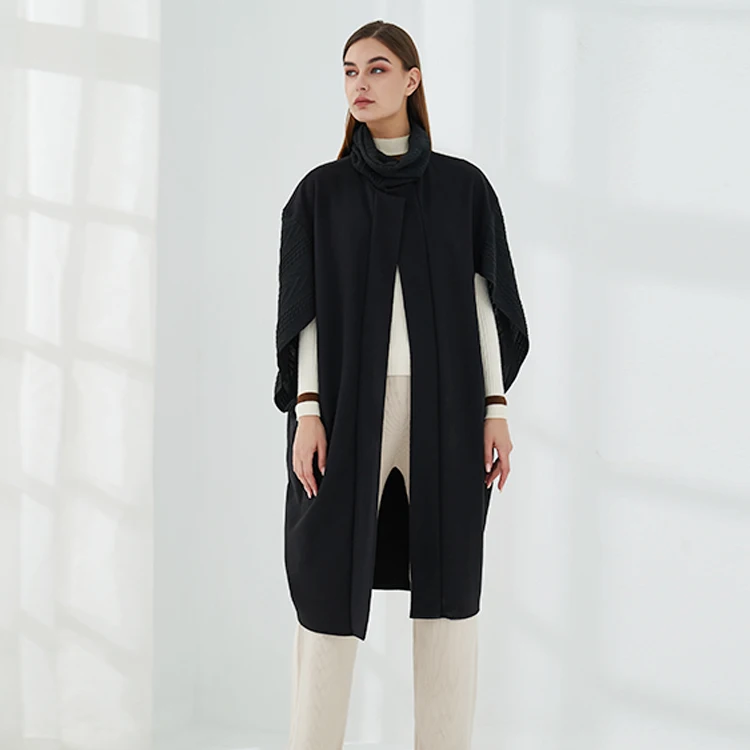 HEFT BOOOGE Vintage High Neck Sexy Winter Women Long Black Knit Poncho Dress