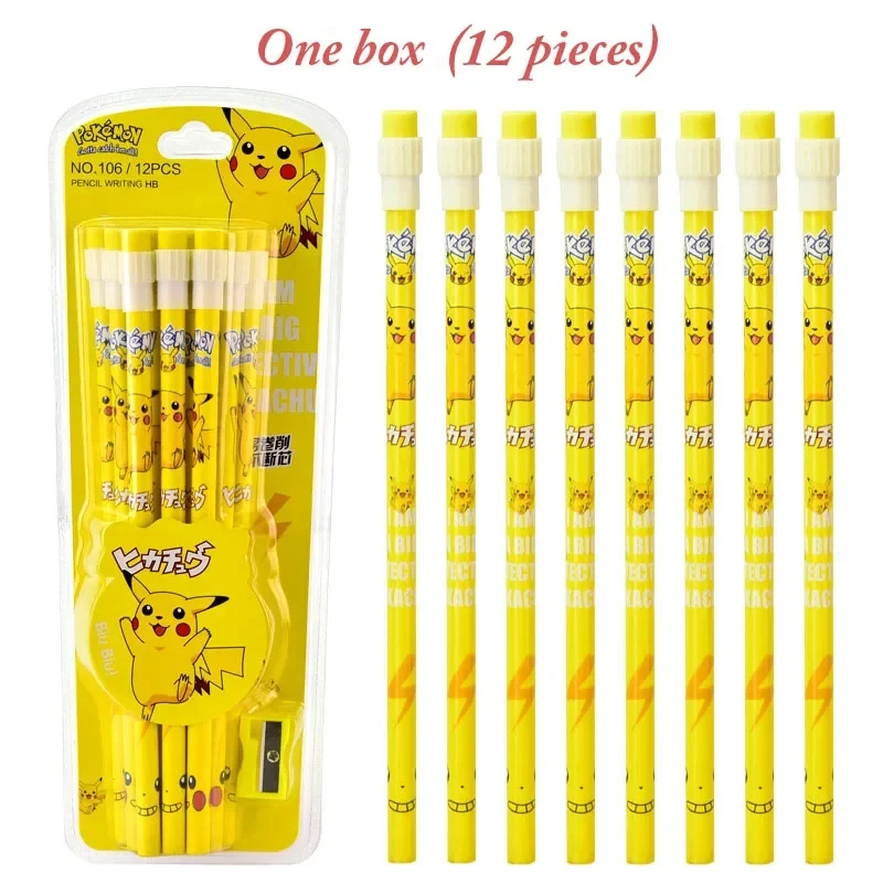 12Pcs/set Pikachu Anime Figure Cartoon Pencil  kids Pencil Kawaii Student