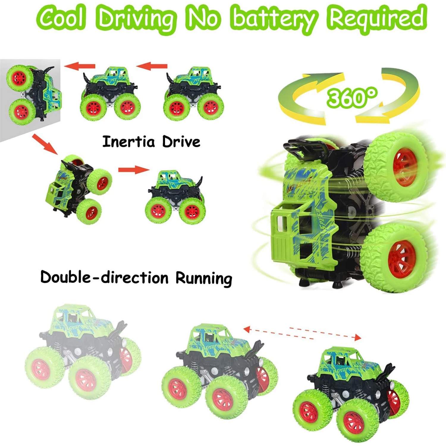 Friction Toy Vehicles Monster Truck 360 Degree Rotation Off Road 4x4 Stunt Car Kids Inertial Car Boy Toys