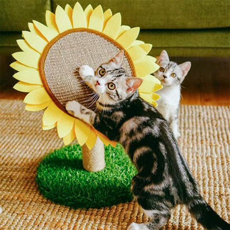 Novel design round cat scratching post small sisal claw sharpener sunflower cat tree scratcher cat toy