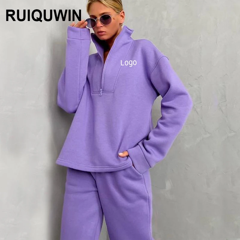 RUIQUWIN оптовая продажа повседневные спортивные комплекты с длинным рукавом стоячим воротником на молнии спортивный костюм для бега и фитнеса комплект из двух предметов