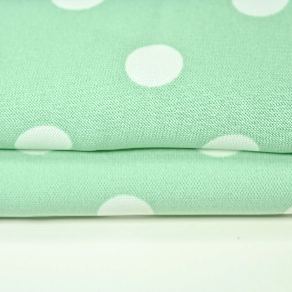 New arrival 100% polyester woven plain white and green polka dot sph printed dress fabric for apparel