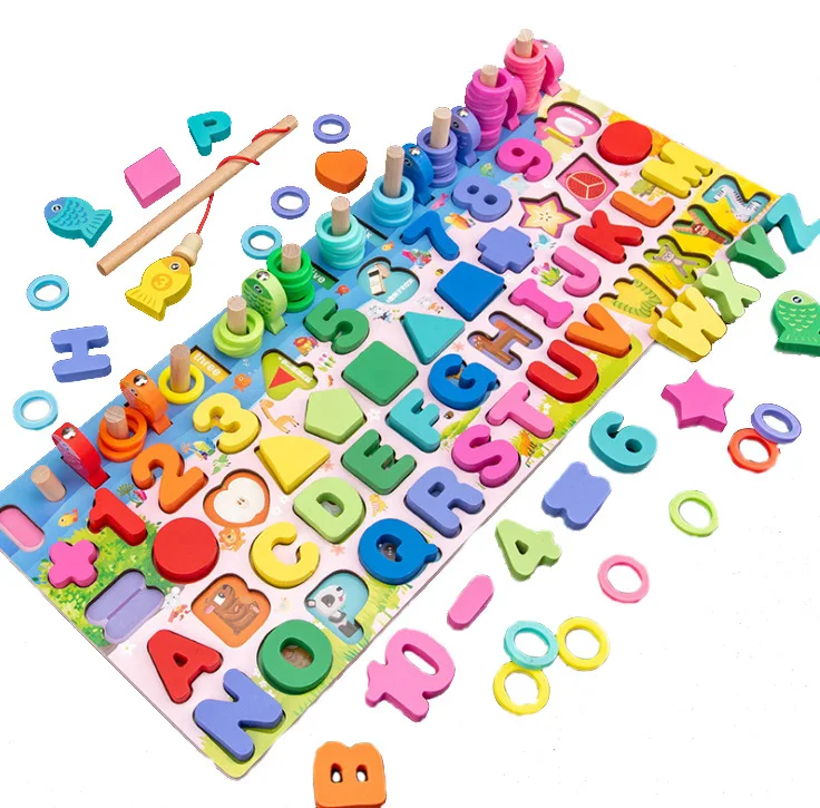 Huamj 51 шт Многофункциональный Монтессори детский сад взаимодействие в виде геометрических фигур сенсорные познавательные матч деревянные игрушки для рыбалки