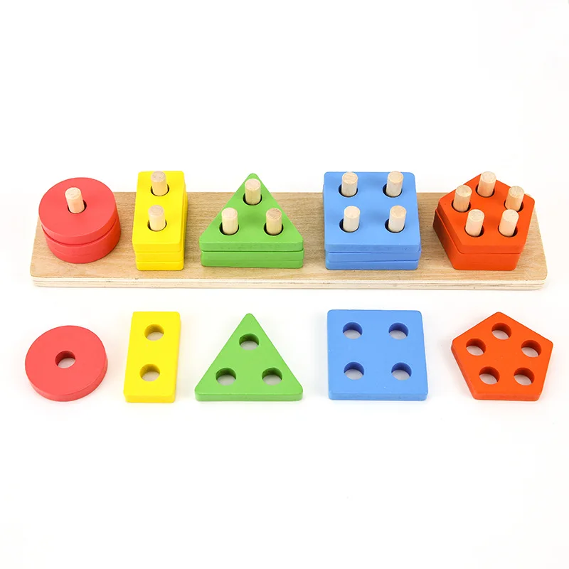 Wooden Building Blocks Montessori Educational Toys Sorting Blocks Popular Kids Customized Wooden Shape Sorter Stacker