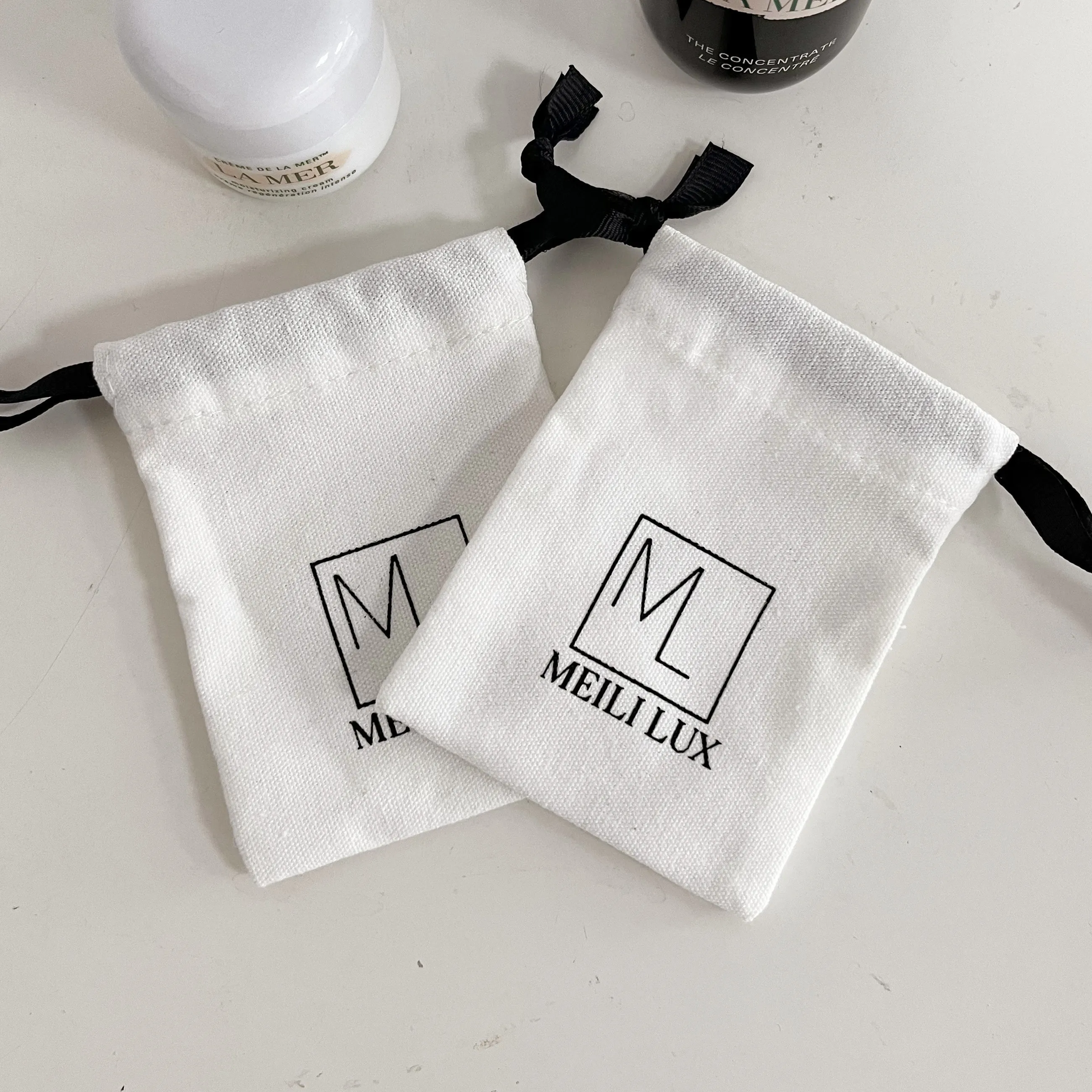 Manufacturer custom natural cotton drawstring bag beige cotton linen drawstring pouch with cotton string
