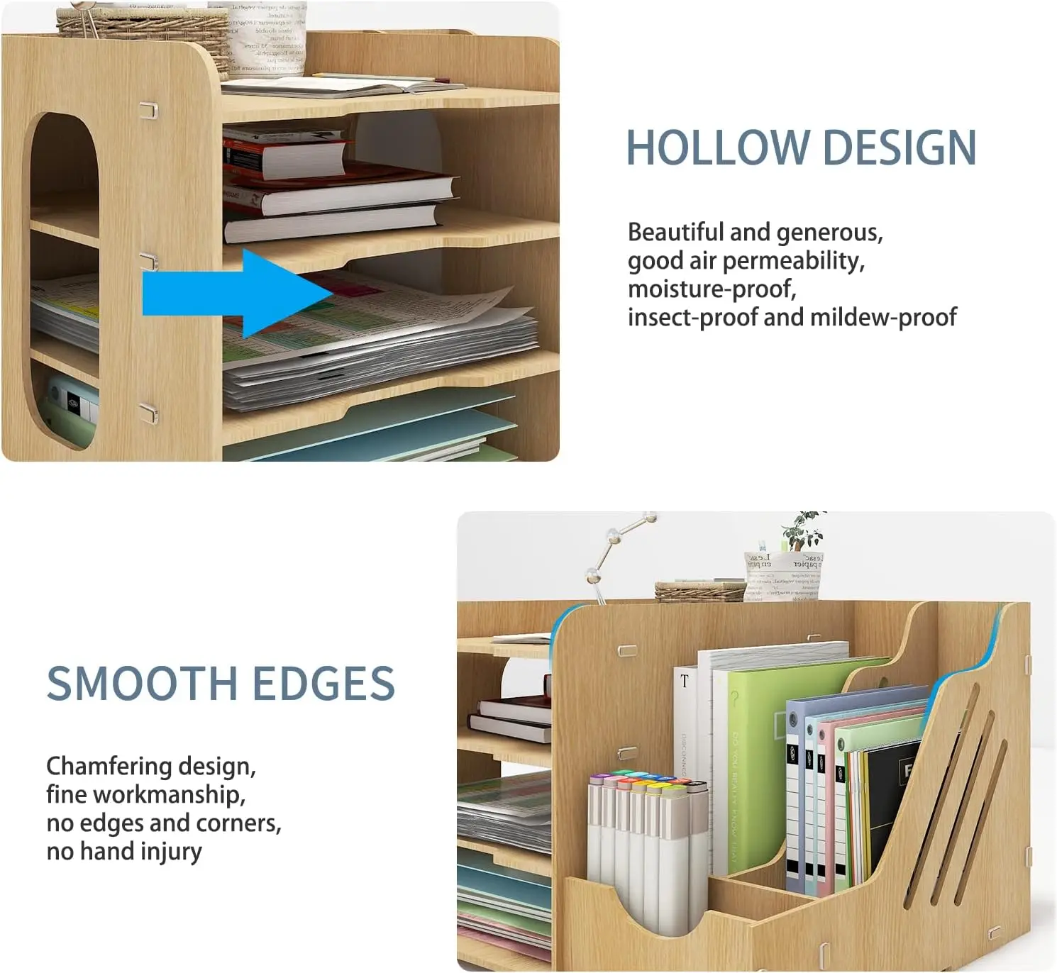 Office Wood Desktop Organizer Letter A4 Paper File Rack with Vertical Horizontal File Holder Supplies Storage Box Mail Sorter