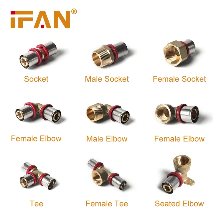 IFAN Manufacture Brass Pex Fittings Plumbing Water Tube Connector Pex Pipe Fitting Tee Elbow Coupling Pex Press Fittings