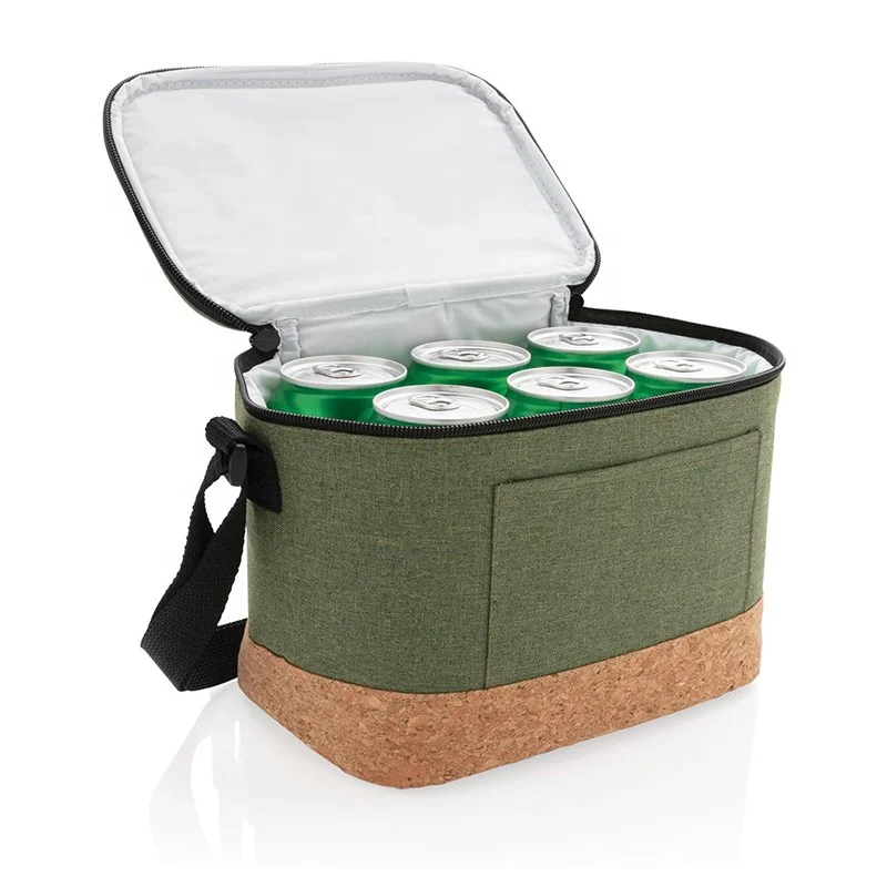 Hot Sale Hot Selling customized Insulated RPET Lunch Bag 6 can Two Tone Cooler Bag With Cork Detail
