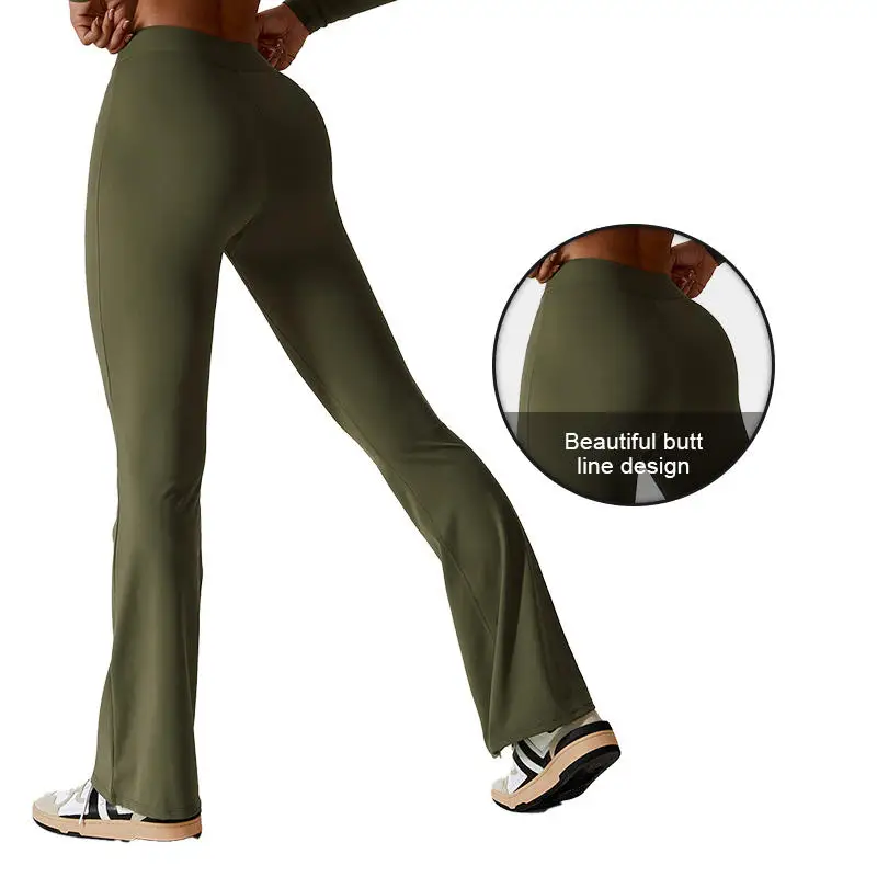 High Waist Hip Lifting Fitness Yoga Bell-bottoms Sports Dance Wide Leg Pants Casual Abdominal Micro Flared Pants