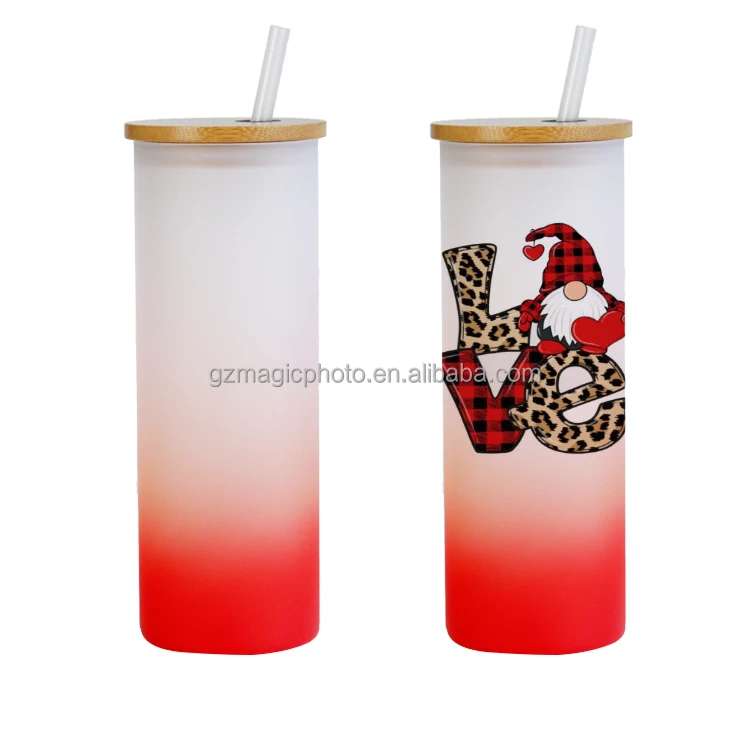 18oz Glass Tumbler Sublimation Gradient Color Glass Can Bottle with Bamboo Lid and Straw