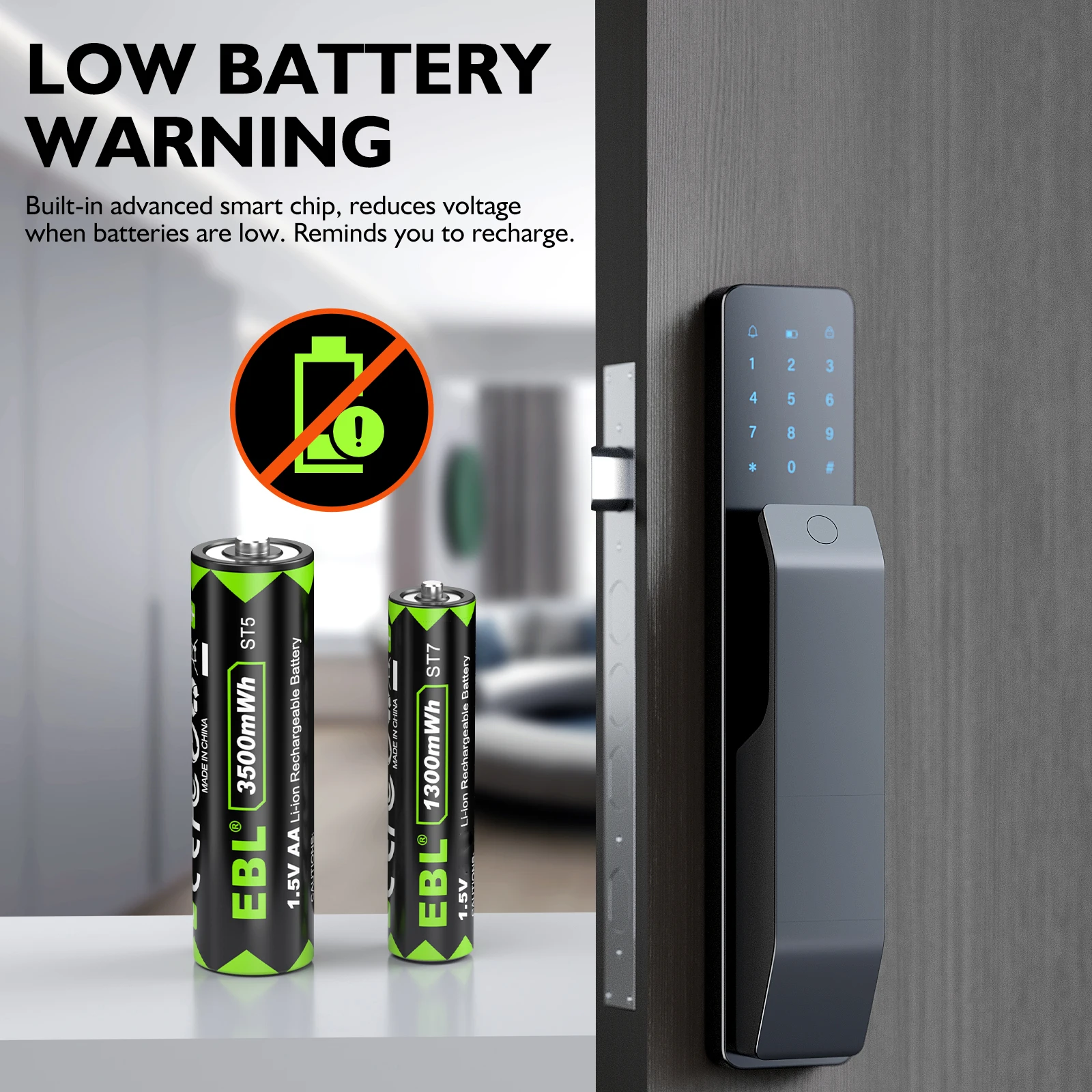 Ebl 1.5V Rechargeable AA Lithium ion Battery Cells Set With Ebl AA Battery Charger