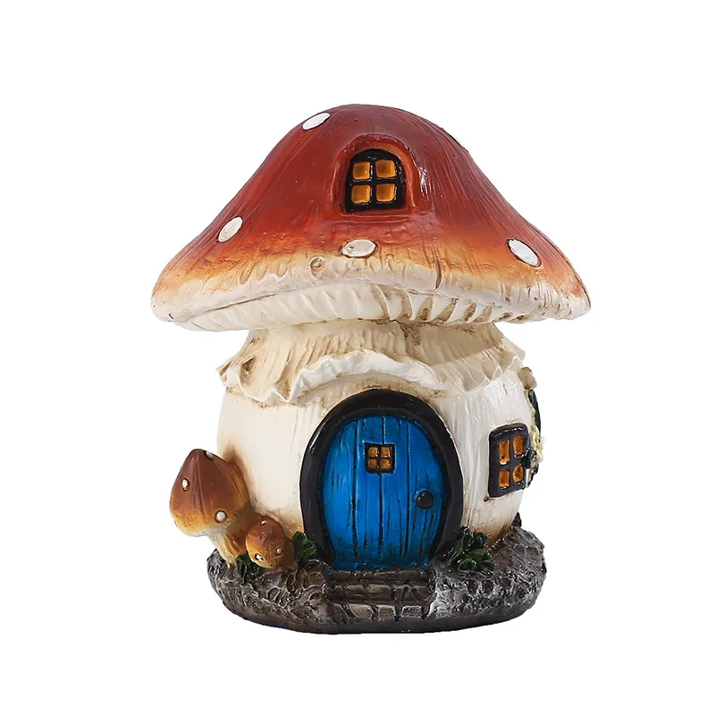 Time Slow 1pcs Fairy Garden Mushroom House Mini Gnome Room Villa Yard Ornament Gift Resin Craft Sculpture Outdoor