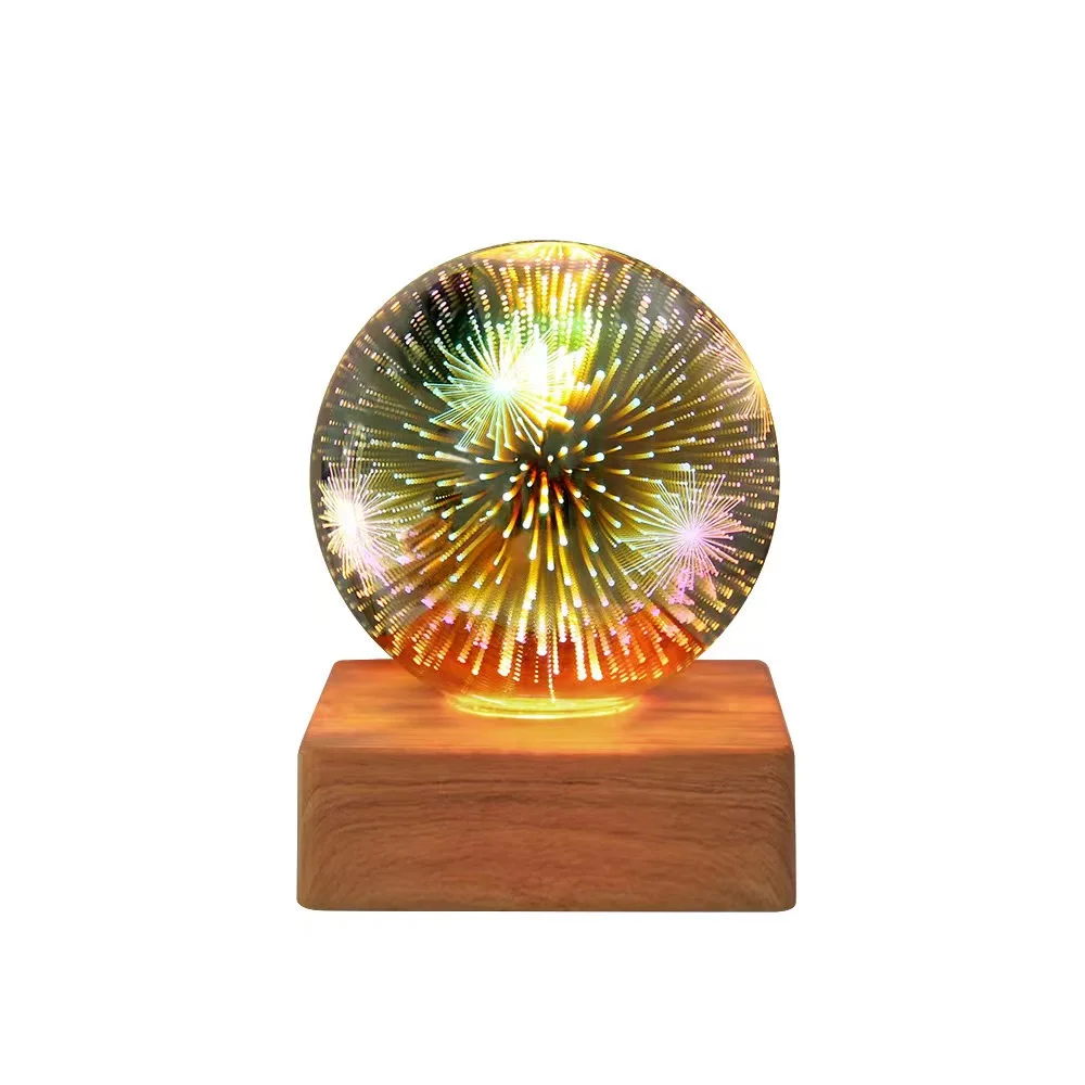 LED 3D Round Fireworks Night Light Christmas Day Ambient Light USB Fantasy Magic Cube Ambient Light Romantic Bedside Lamp