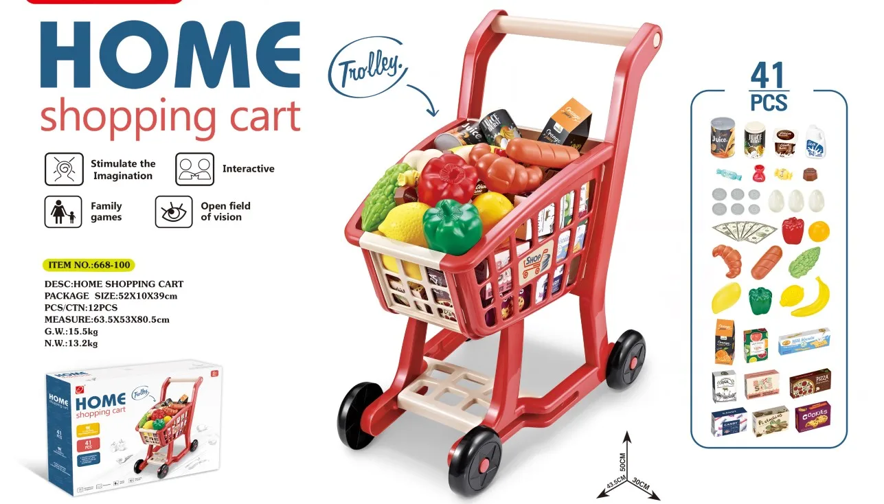 kids plastic supermarket mini shopping trolley cart toy  pretend play house toy