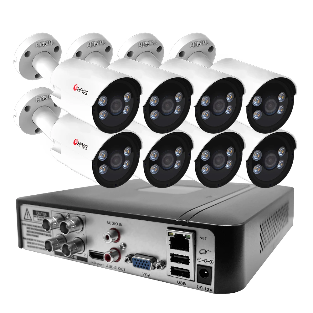 2MP AHD 2 Pcs Analog Camera Warm light Color Night Vision 8CH H.265 Dvr Surveillance Security Camera System