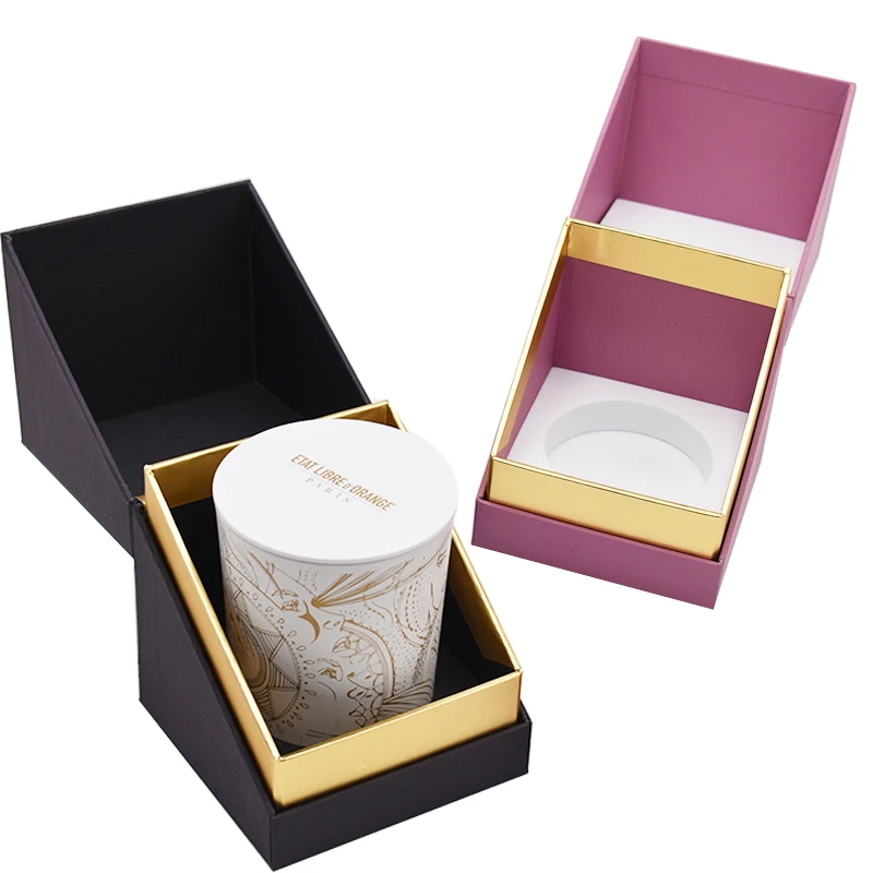 Cardboard Fancy Black Luxury Custom Candle Storage Box Handmade Paper Packaging Rigid Square Candle Box