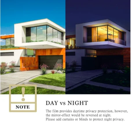 Window Glass Privacy Tint Film One Way Silver Insulation Solar Reflective Layer Self-adhesive Sun Protection