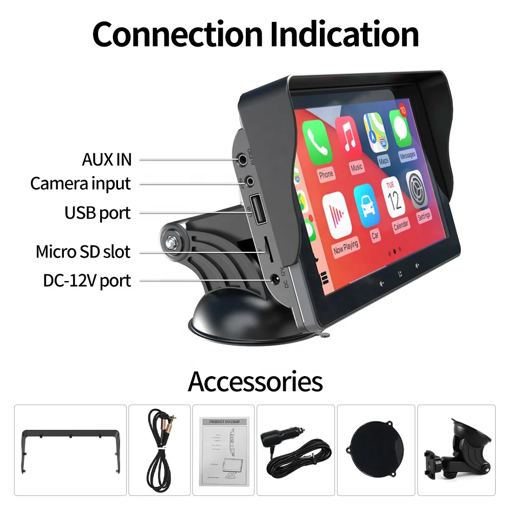 Grandnavi 7inch Wireless Carplay Android Auto MP5 Car Video BT WIFI USB SD Play Music FM Transmitter For Universal Car