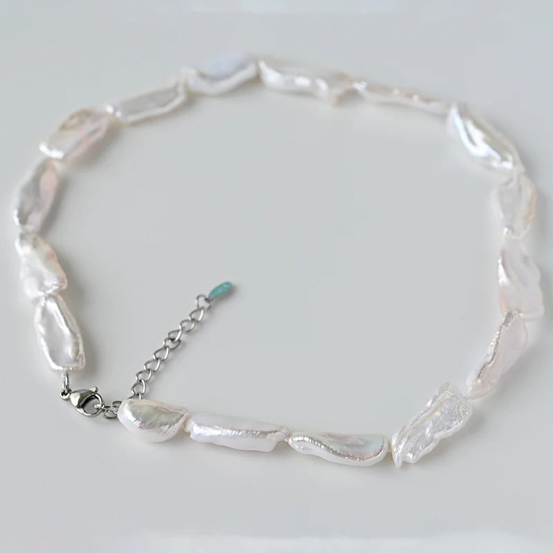 zhuji wholesale big biwa pearl natural necklace,good luster,very clean surface,adjustable length