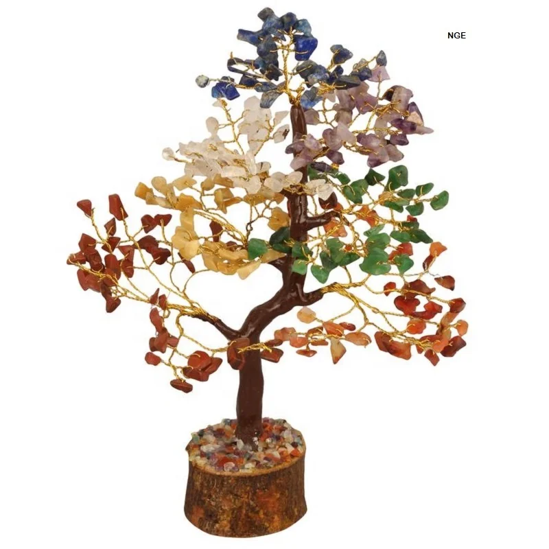 Healing 7 chakra gemstone tree seven chakra gemstone wooden base money tree for healing and decoration chakra gemstone tree